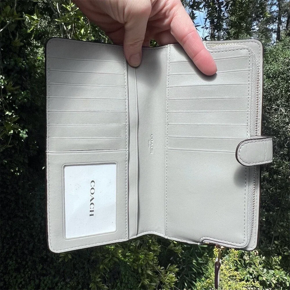 COACH Gray Leather Slim Wallet Clutch CC Holder Gold Hardware AUTHENTIC - Picture 3 of 6